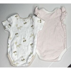 RABBIT‎ + BEAR Cozy Soft Organic Baby Bodysuits Striped Foxes 3-6 Mos Lot of 2